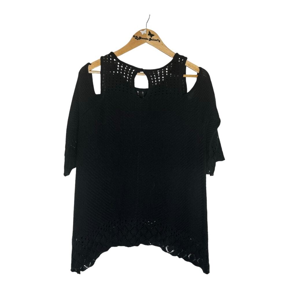 Y2k Goth Couture LC Lauren Conrad Sweater Cold Shoulder Crochet Sweater Black XL